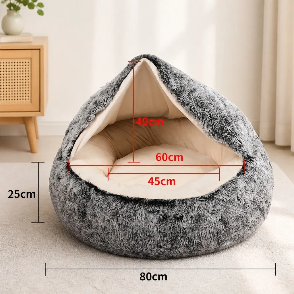 Large Semi-Enclosed Pet Bed Warm Plush Cave Dog Cat Nest Removable Washable