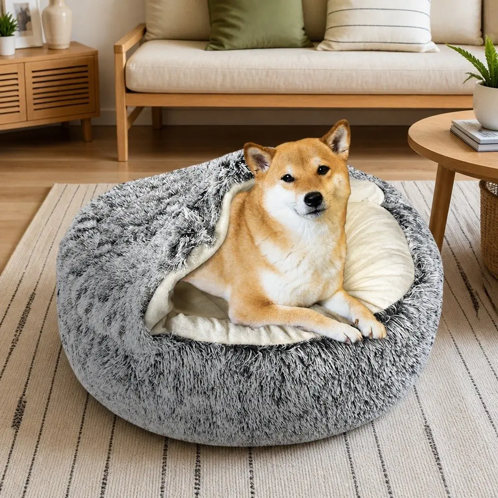 Large Semi-Enclosed Pet Bed Warm Plush Cave Dog Cat Nest Removable Washable