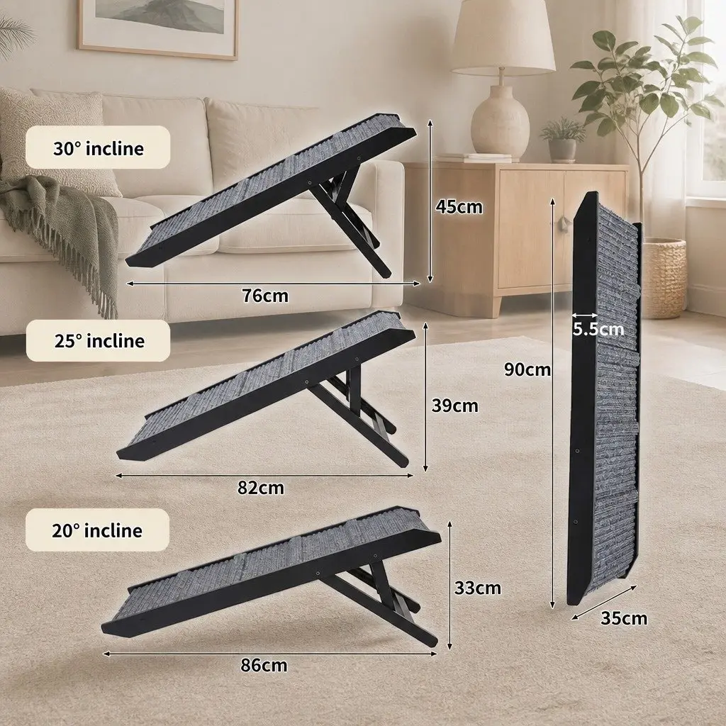 Adjustable Pet Ramp for Dogs and Cats Couch Bed Car Access Black