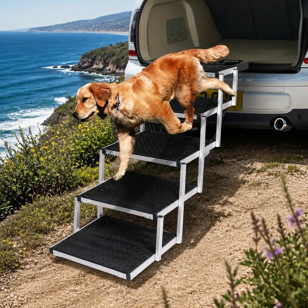 5 Steps Pet Ramp Adjustable Height Foldable Dog Stairs Portable Carry Handle