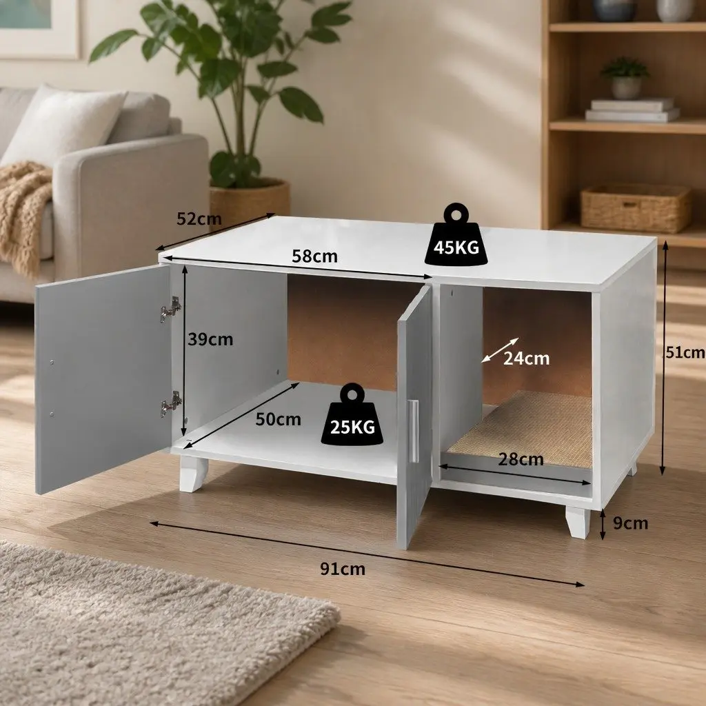 Cat Litter Box Enclosure Cabinet Indoor Grey 91cm x 50cm x 51cm