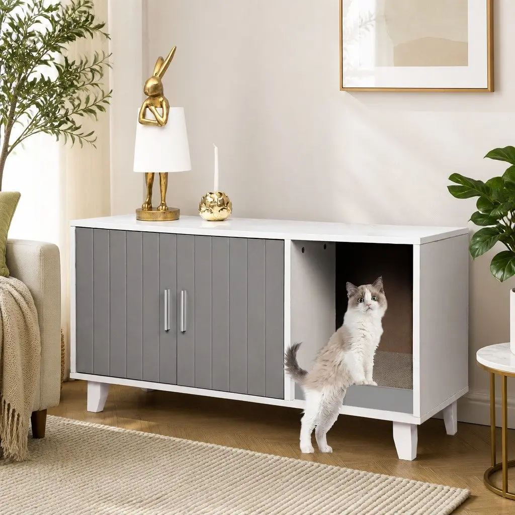 Cat Litter Box Enclosure Cabinet Indoor Grey 91cm x 50cm x 51cm