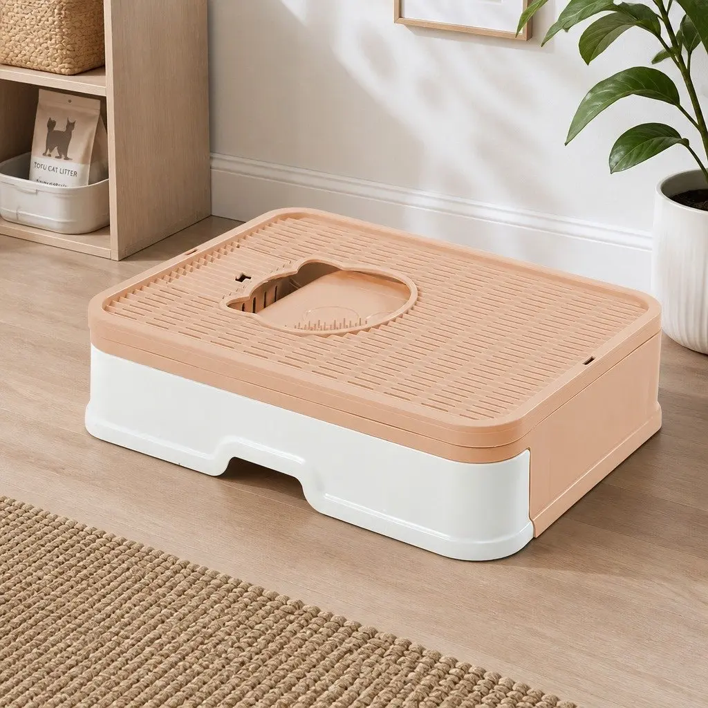 Foldable Cat Litter Box Enclosed Tray with Entry Exit Door Removable Drawer
