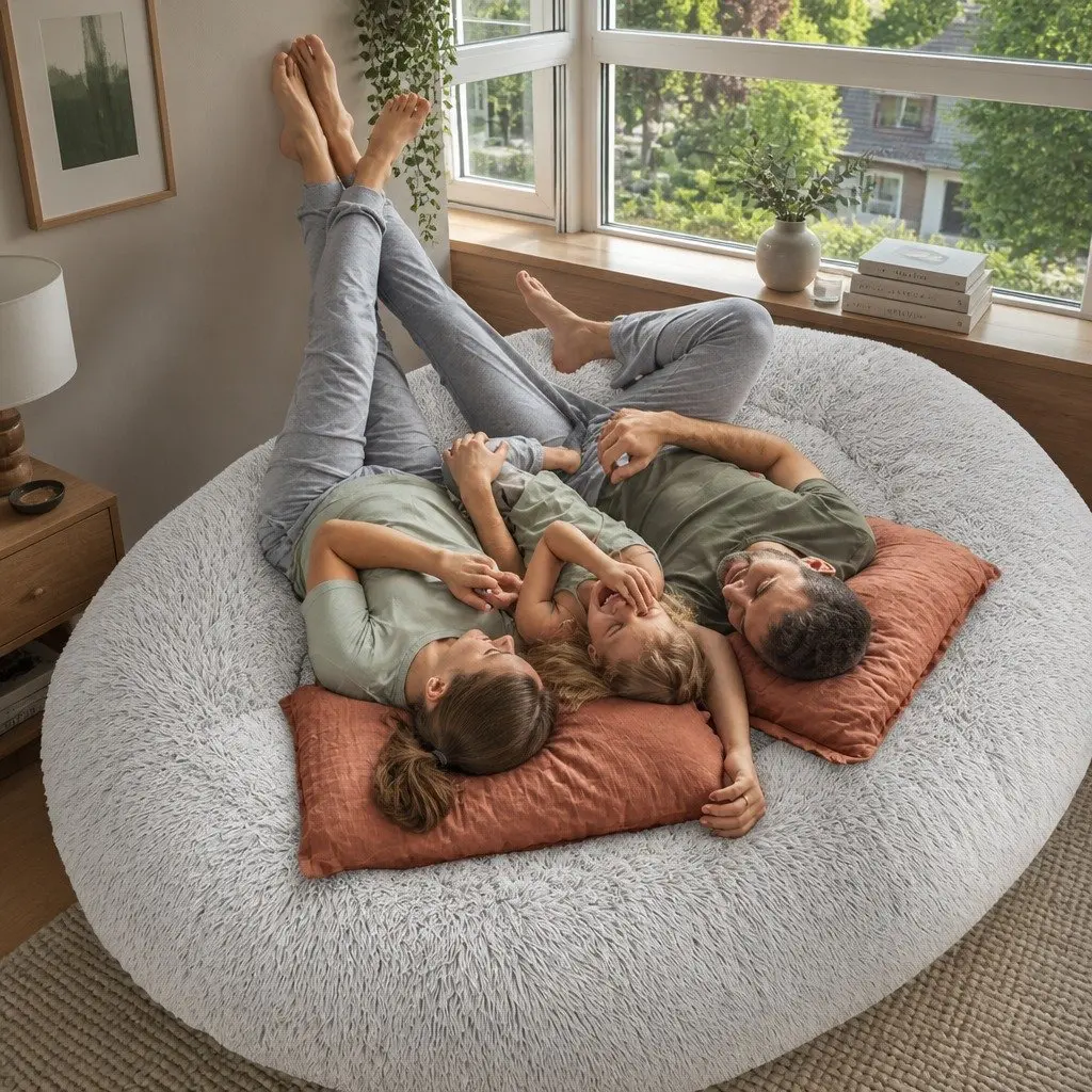 Large Pet Bed 1.8m Fluffy Grey Nap Bed Machine Washable Soft Comfortable