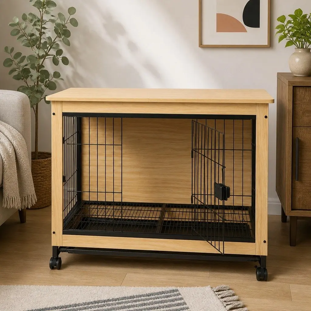 Wooden Dog Kennel End Table Medium M Size Two Doors Removable Tray