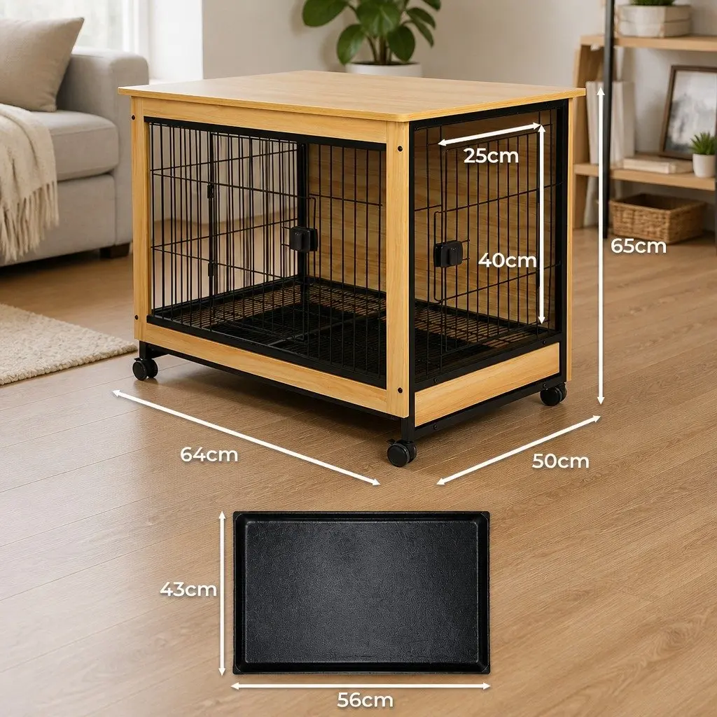 Wooden Dog Kennel End Table Medium M Size Two Doors Removable Tray