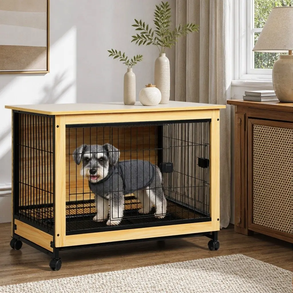 Wooden Dog Kennel End Table Medium M Size Two Doors Removable Tray