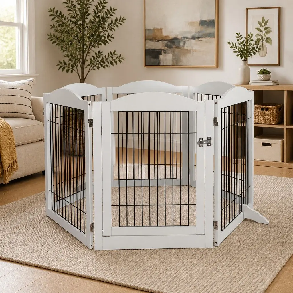 Pet Playpen Indoor Outdoor 6 Panels Foldable White