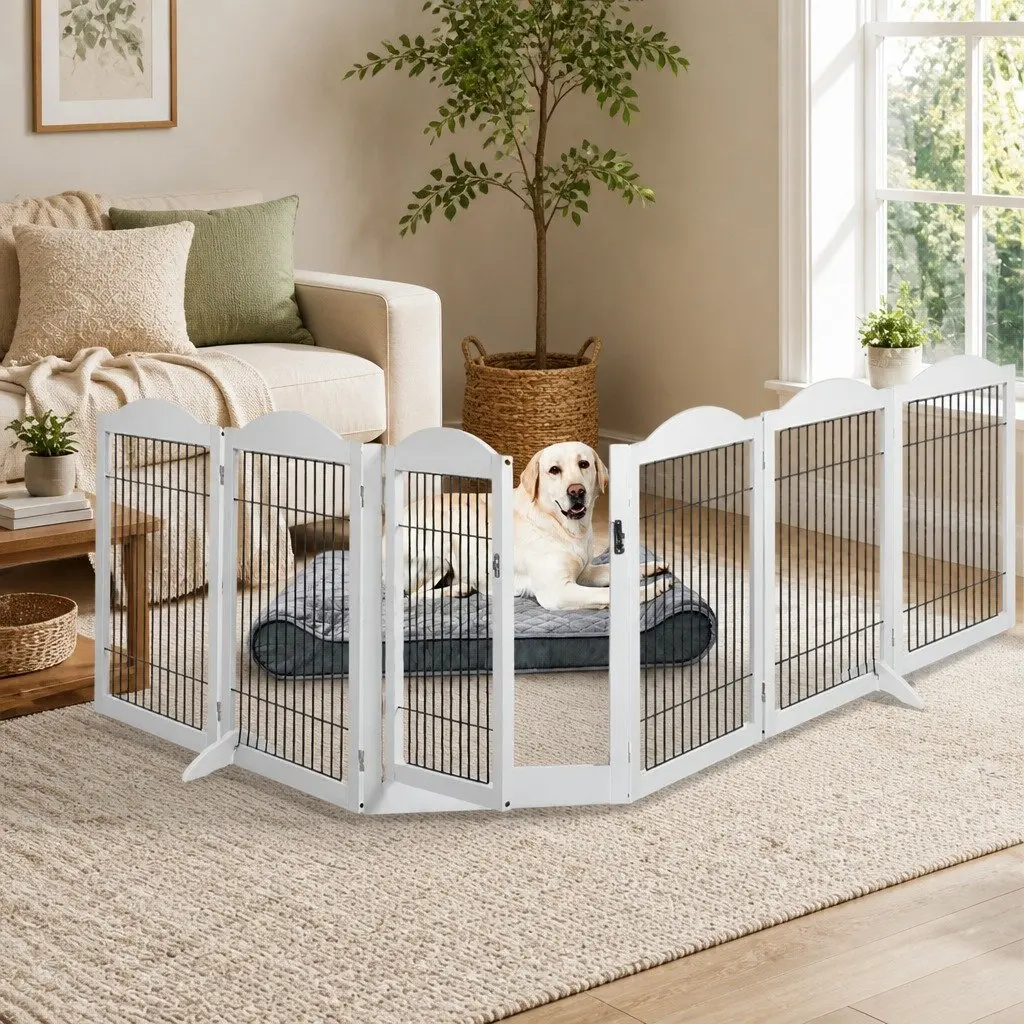 Pet Playpen Indoor Outdoor 6 Panels Foldable White