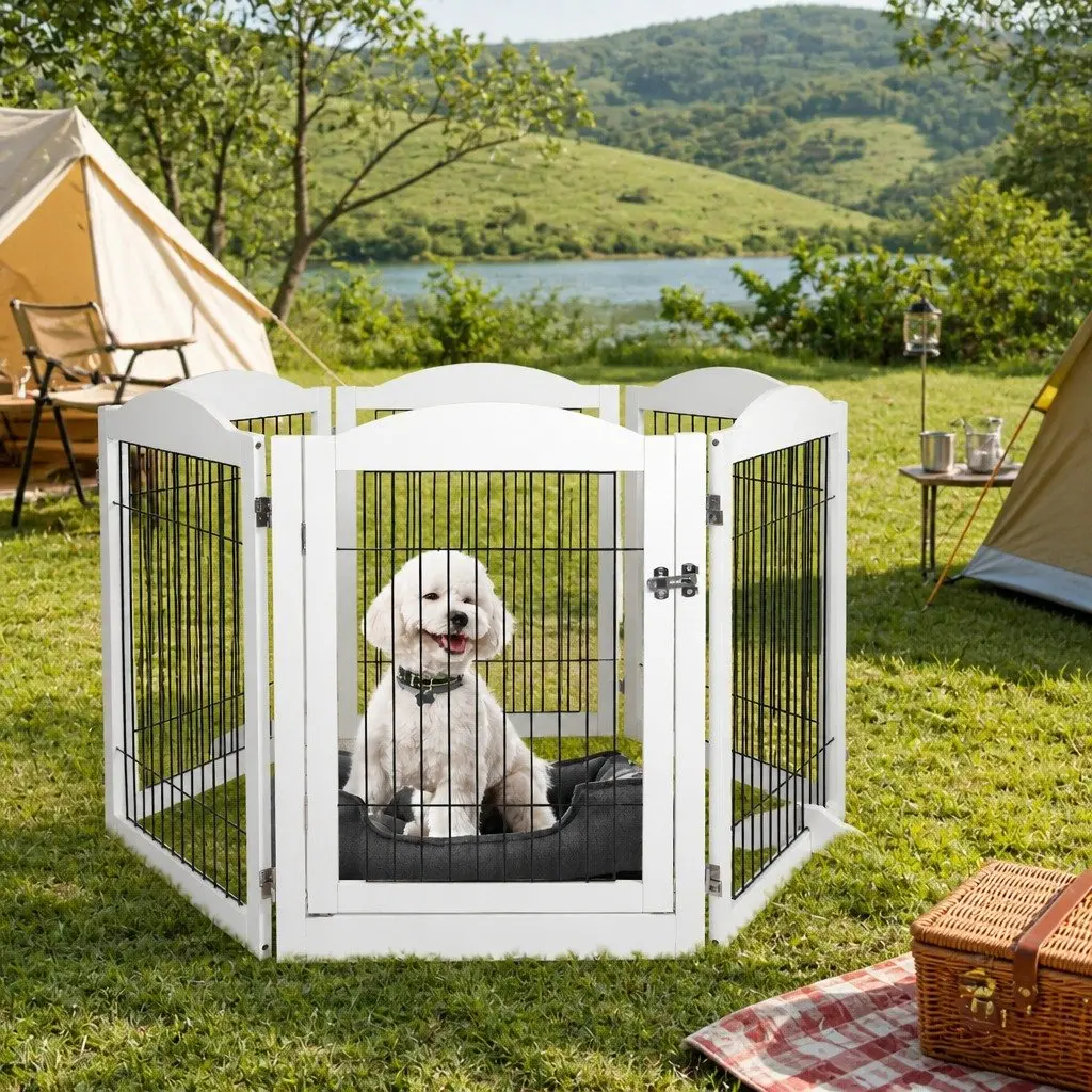 Pet Playpen Indoor Outdoor 6 Panels Foldable White