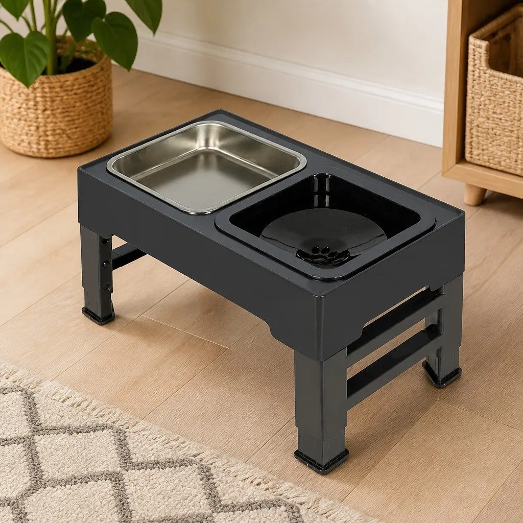 Elevated Pet Feeder with Adjustable Heights and Stainless Steel Bowls