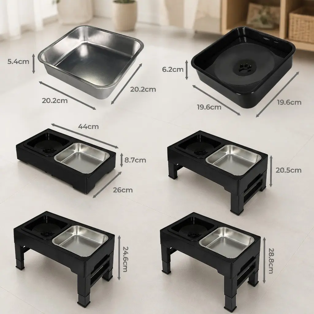 Elevated Pet Feeder for Dogs and Cats 4 Height Adjustable Stainless Steel Non-Slip