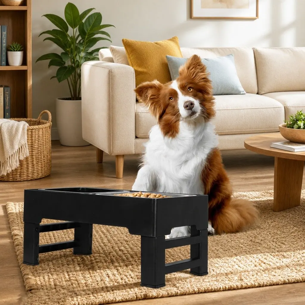 Elevated Pet Feeder for Dogs and Cats 4 Height Adjustable Stainless Steel Non-Slip