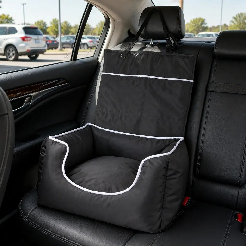 Dog Car Booster Seat Belt Pet Backrest Waterproof Travel Carrier Bed Grey