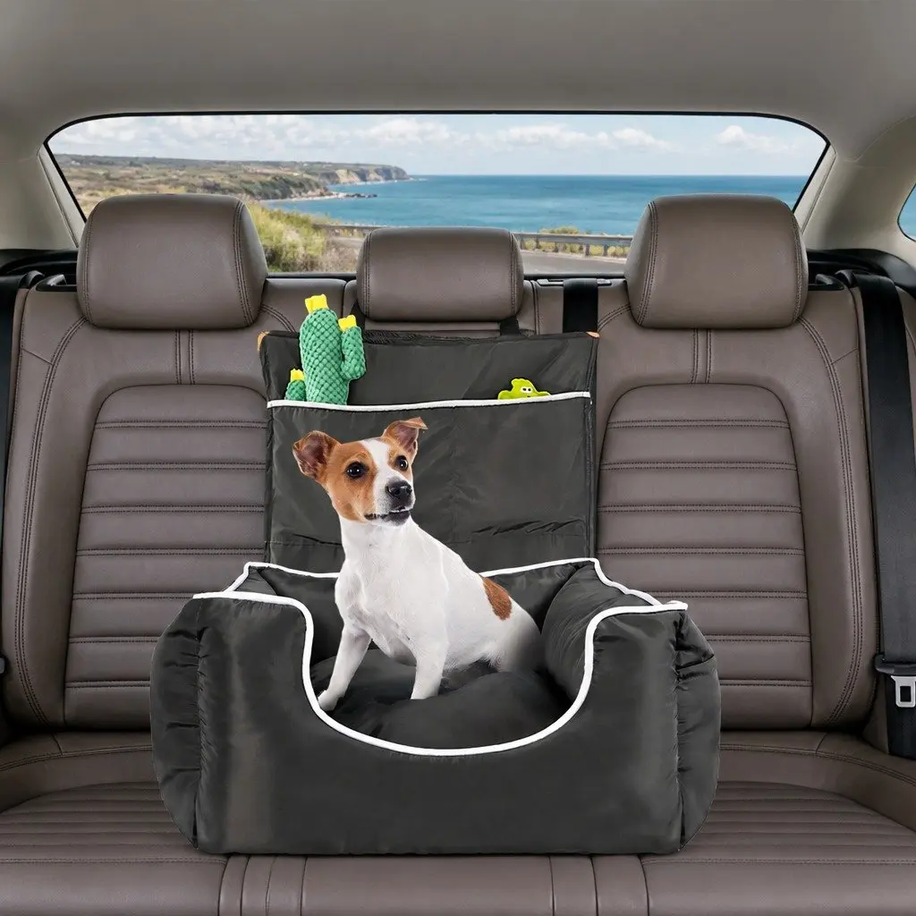 Dog Car Booster Seat Belt Pet Backrest Waterproof Travel Carrier Bed Grey