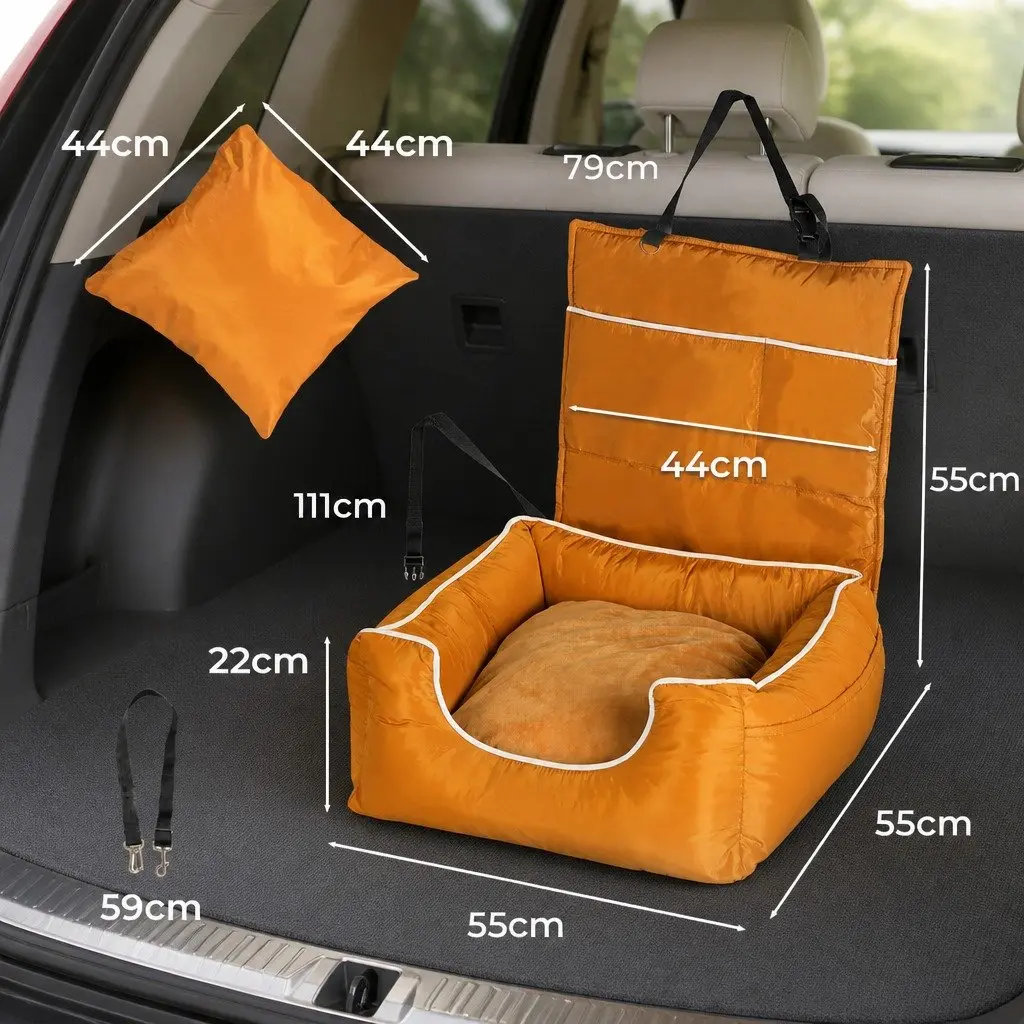 Dog Car Seat for Travel Waterproof Cushion Washable Cover Orange 55cm x 55cm x 22cm