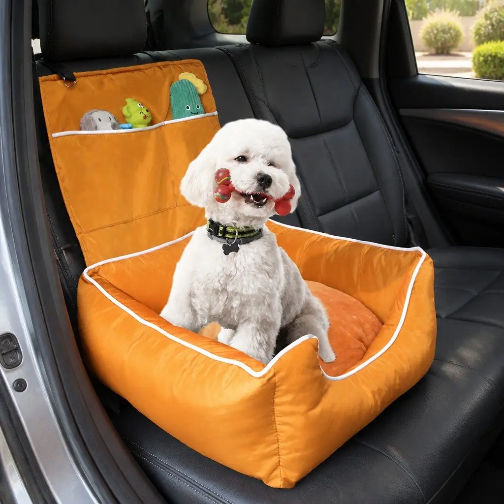 Dog Car Seat for Travel Waterproof Cushion Washable Cover Orange 55cm x 55cm x 22cm