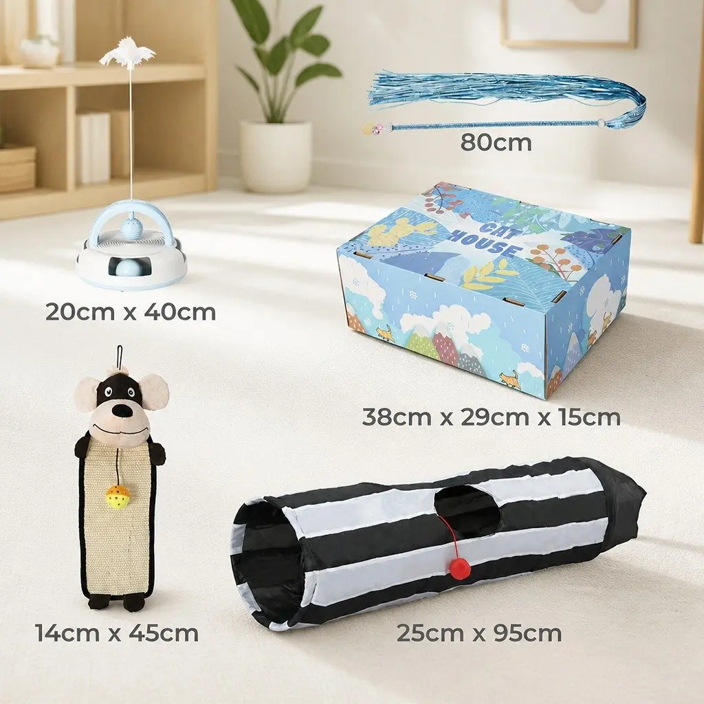Interactive Cat Toy Bundle Tunnel Scratching Pad Wand Feather for Play Activities