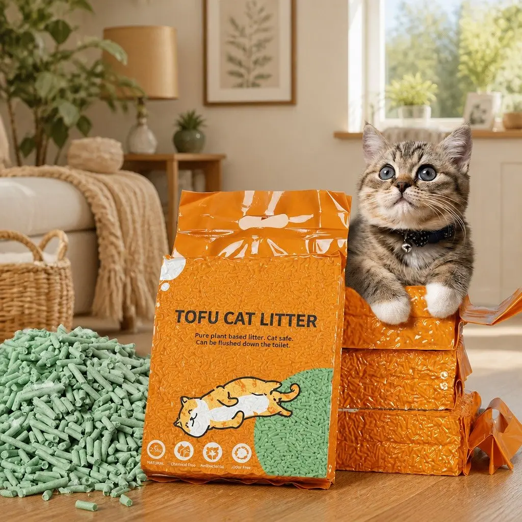 Tofu Cat Litter for Cats 2.5kg Green Tea Scent Biodegradable Flushable 2 Bags