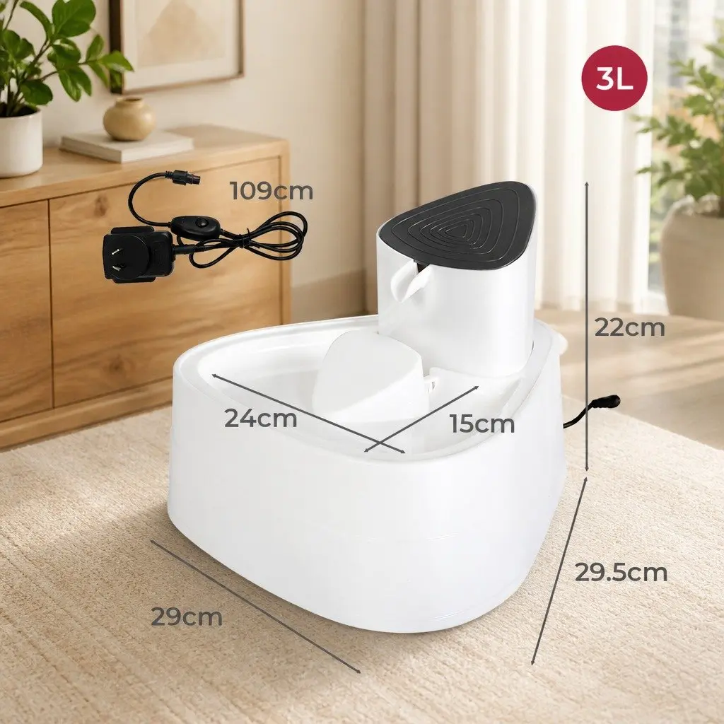 Pet Water Fountain Automatic Drinking Dispenser for Cats and Dogs 3 Litres