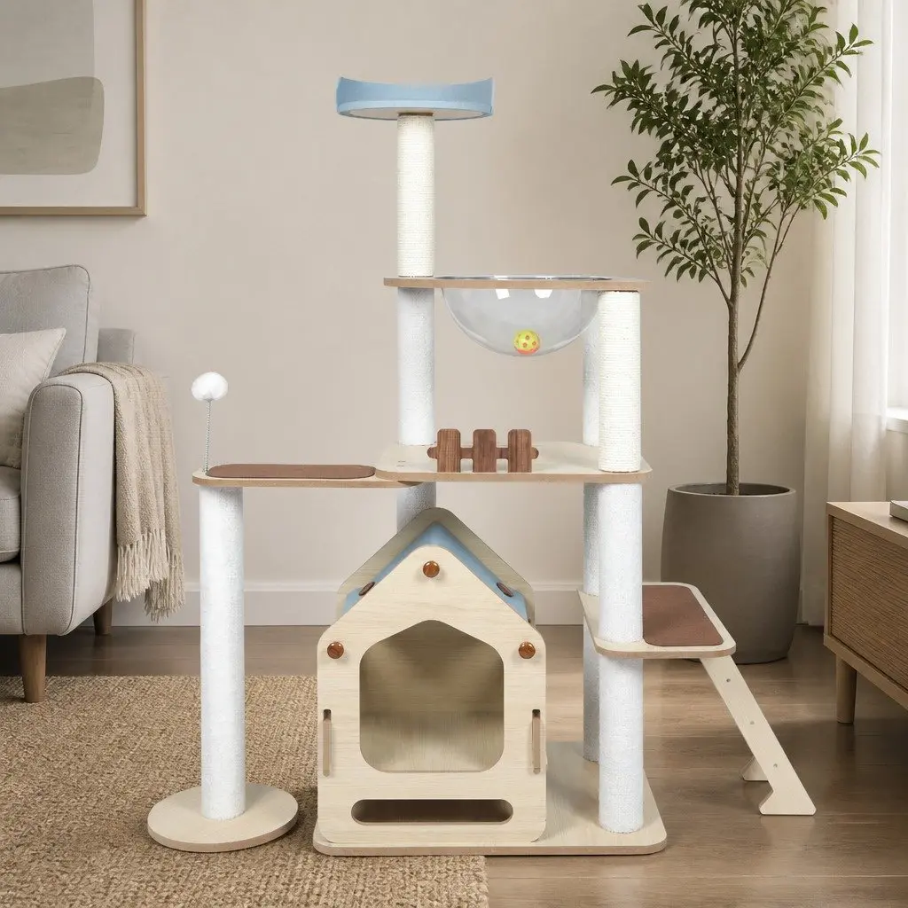 Cat Tree Scratching Post Tower with Platforms Sleeping Den Sisal Posts