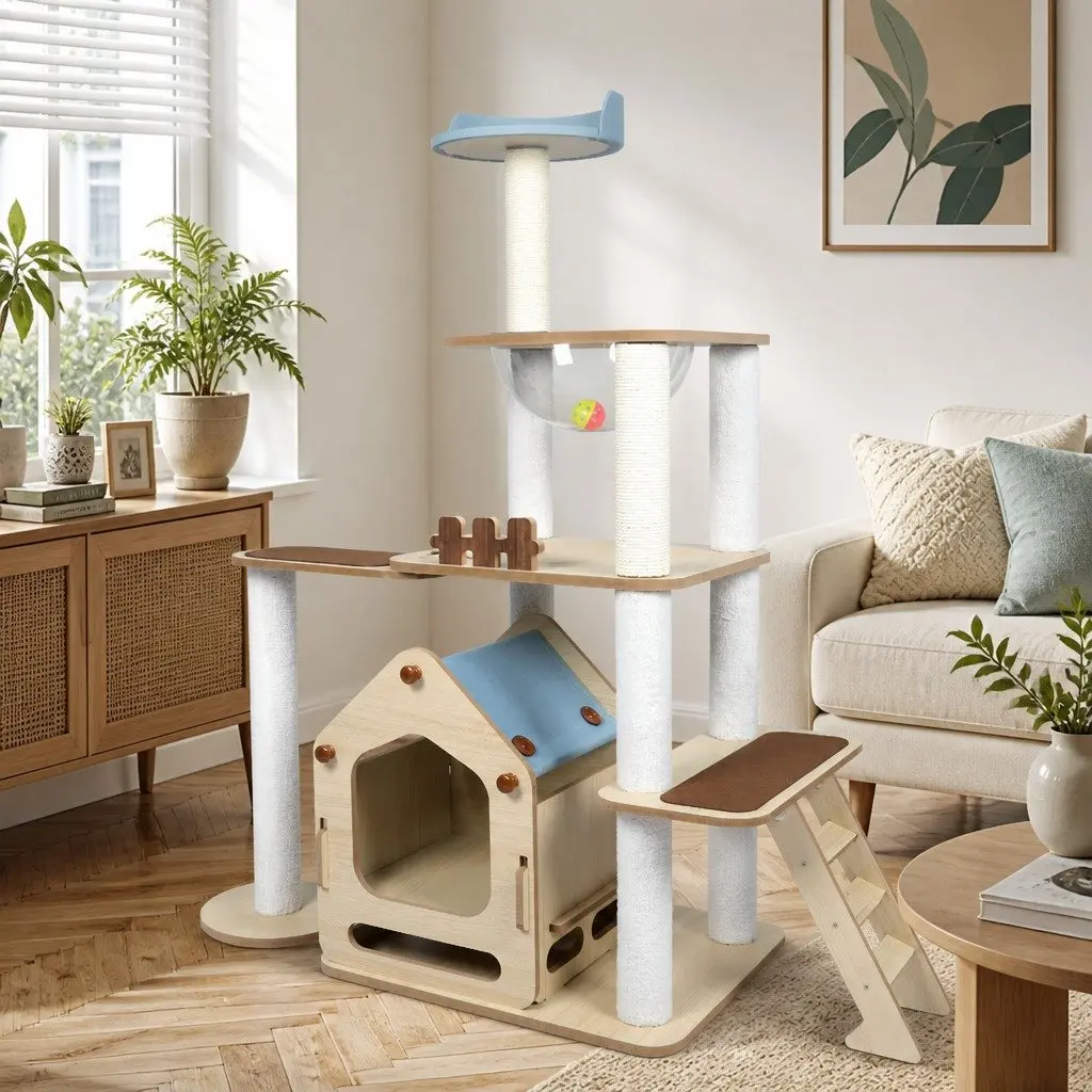 Cat Tree Scratching Post Tower with Platforms Sleeping Den Sisal Posts