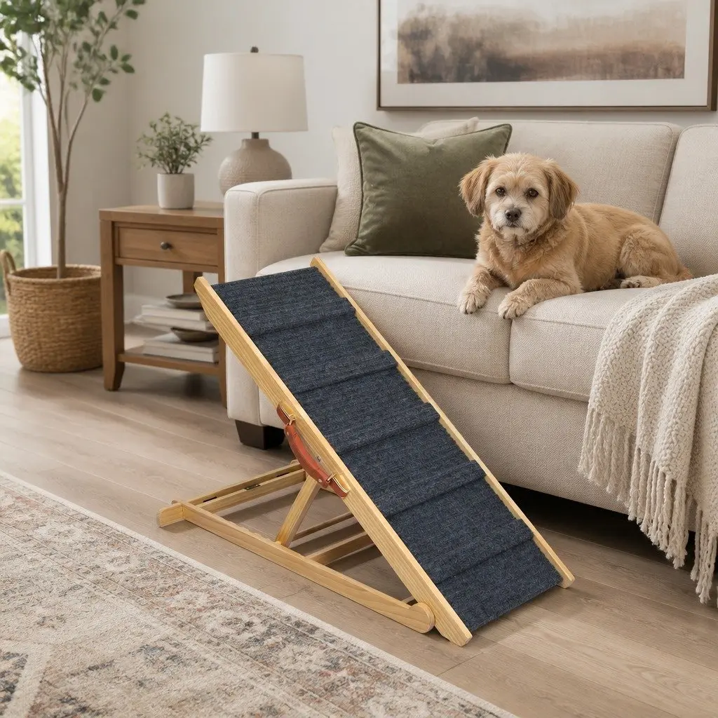 Adjustable Height Pet Ramp 5 Levels Foldable Dog Ramp for Car Bed Couch Non-Slip