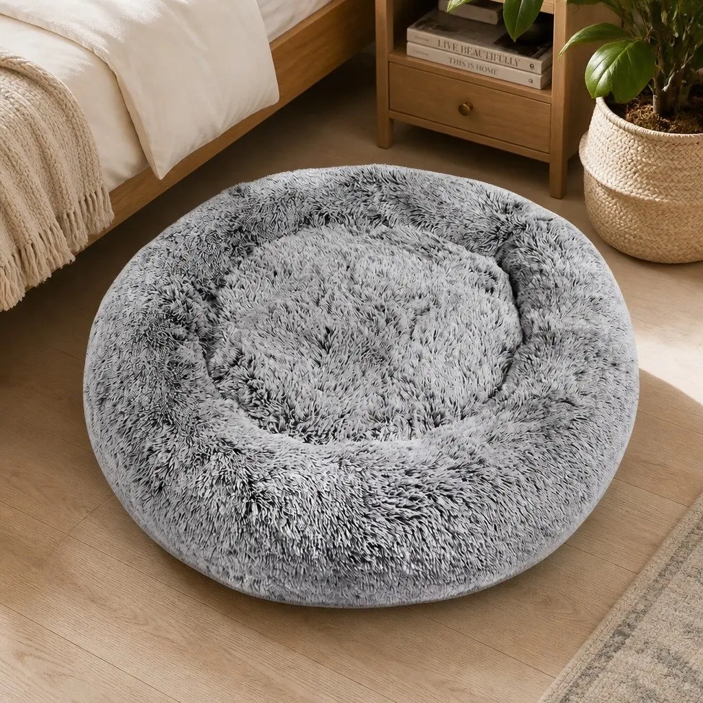 Pet Bed Memory Foam Dog Donut Charcoal Large Washable Cover Raised Bolster