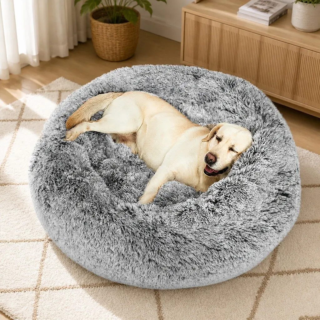Pet Bed Memory Foam Dog Donut Charcoal Large Washable Cover Raised Bolster