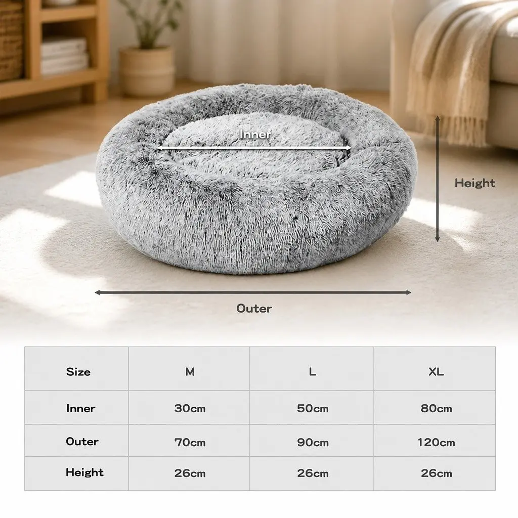 Pet Bed for Dogs and Cats Extra-Large Memory Foam Donut Charcoal Removable Washable Cover