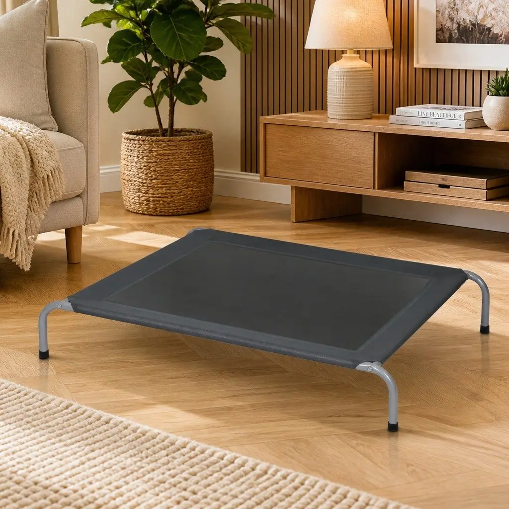 Elevated Pet Bed Trampoline Dog Cat M Medium Grey Raised Frame Mesh Breathable