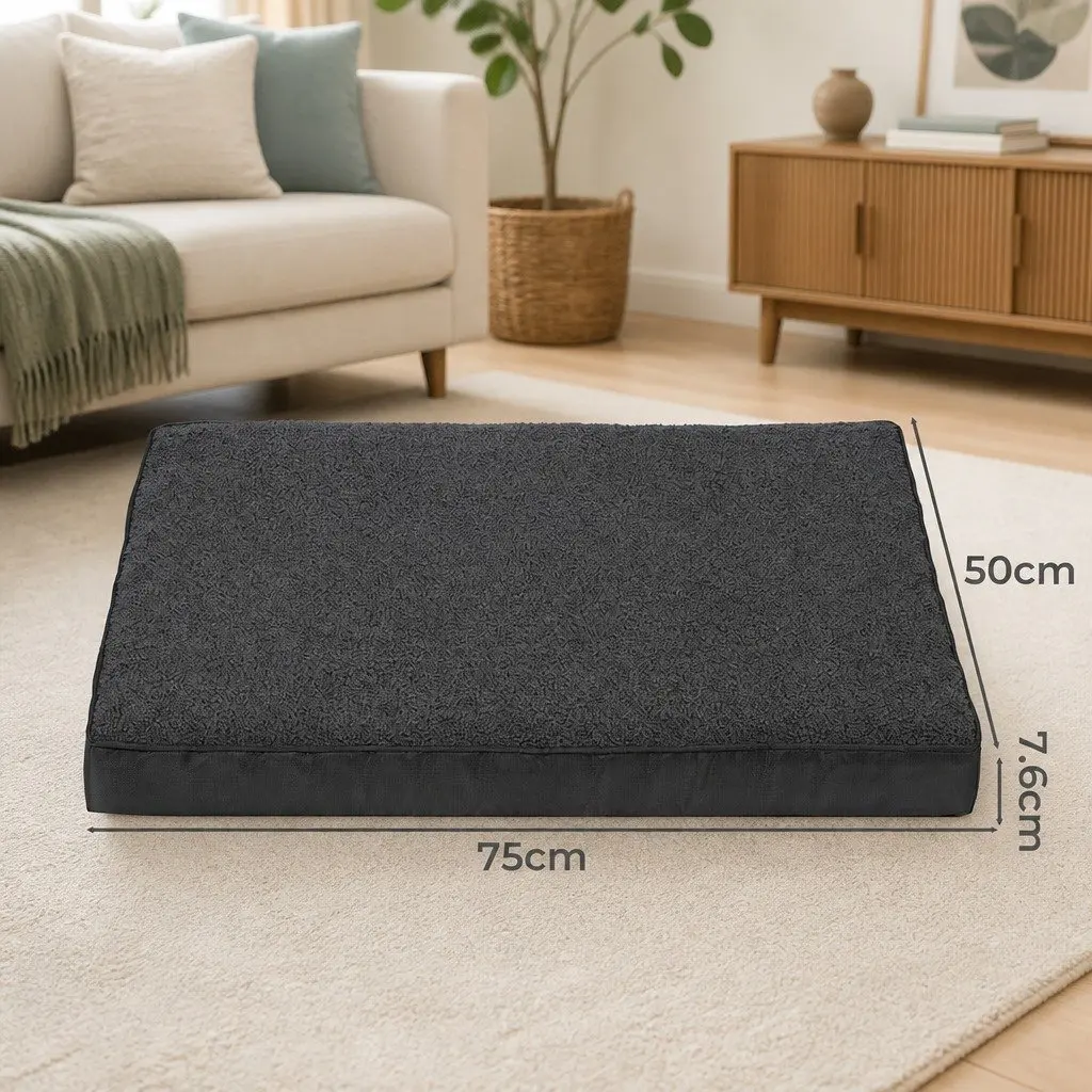 Orthopaedic Pet Dog Bed Medium for Dogs and Cats 75cm x 50cm x 7.6cm Removable Washable Cover Non-Slip Grey