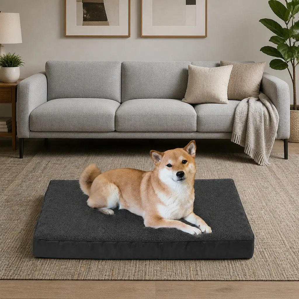 Orthopaedic Pet Dog Bed Medium for Dogs and Cats 75cm x 50cm x 7.6cm Removable Washable Cover Non-Slip Grey