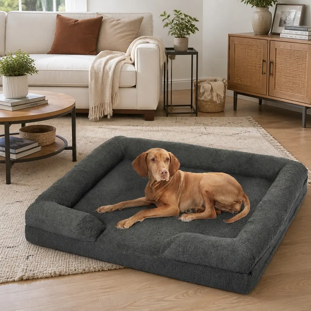 Pet Sofa Bed Memory Foam Orthopaedic Dog Cat Cushion Raised Rim Washable Large