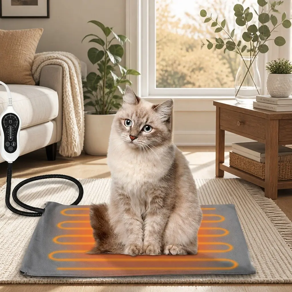Electric Heated Pet Pad Small Dog Bed Warming Mat Temperature Control Timer