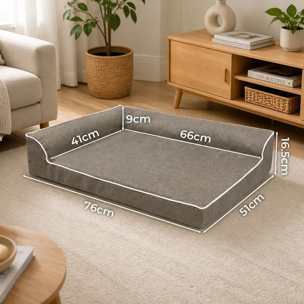 Orthopedic Memory Foam Pet Bed Medium Coffee L-Shaped Bolster Dog Sofa