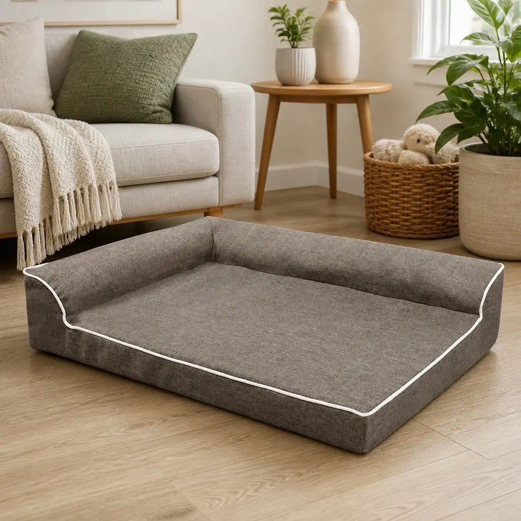 Orthopedic Memory Foam Pet Bed Medium Coffee L-Shaped Bolster Dog Sofa