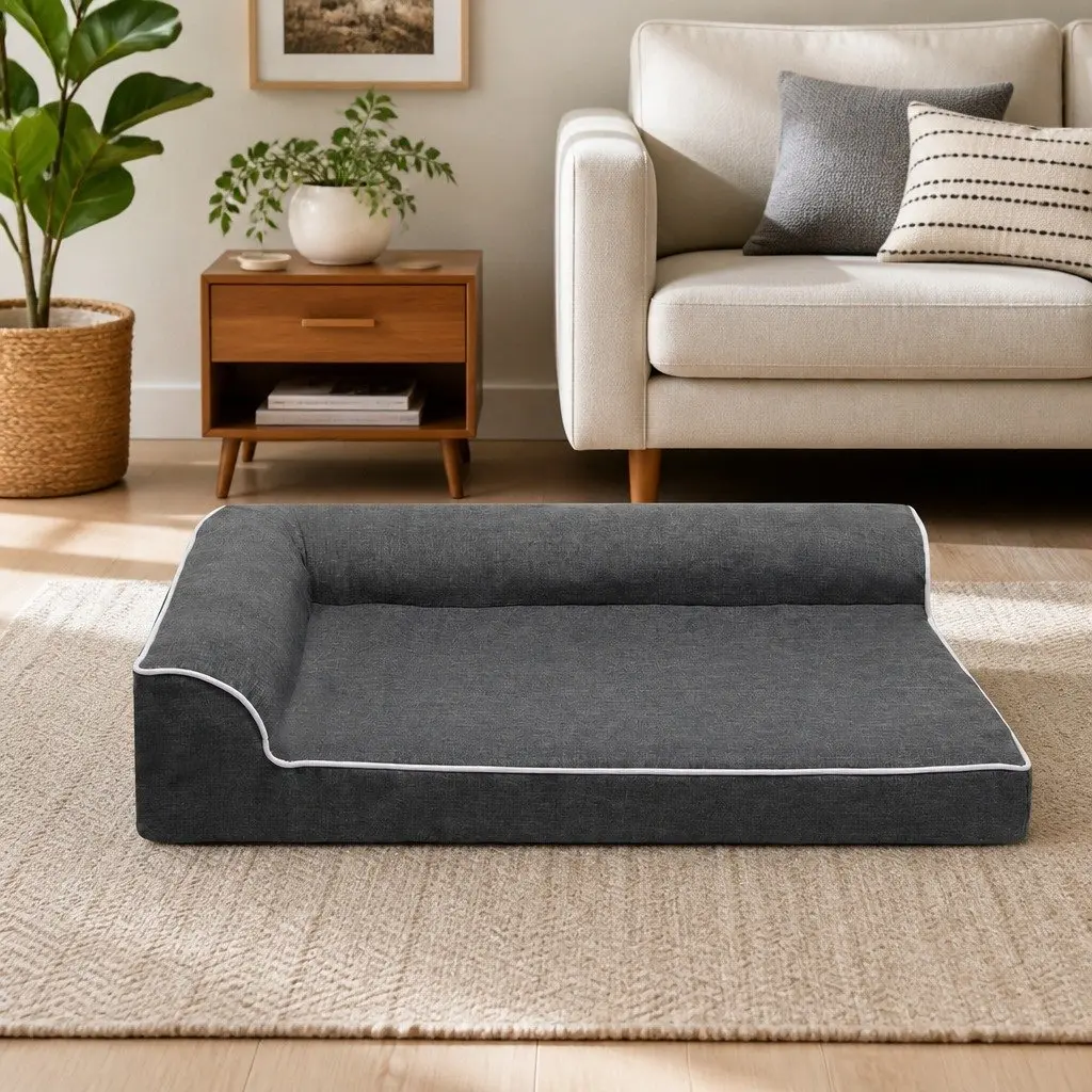 Orthopedic Dog Bed Large Grey Memory Foam Sofa Bolster Lounger Support