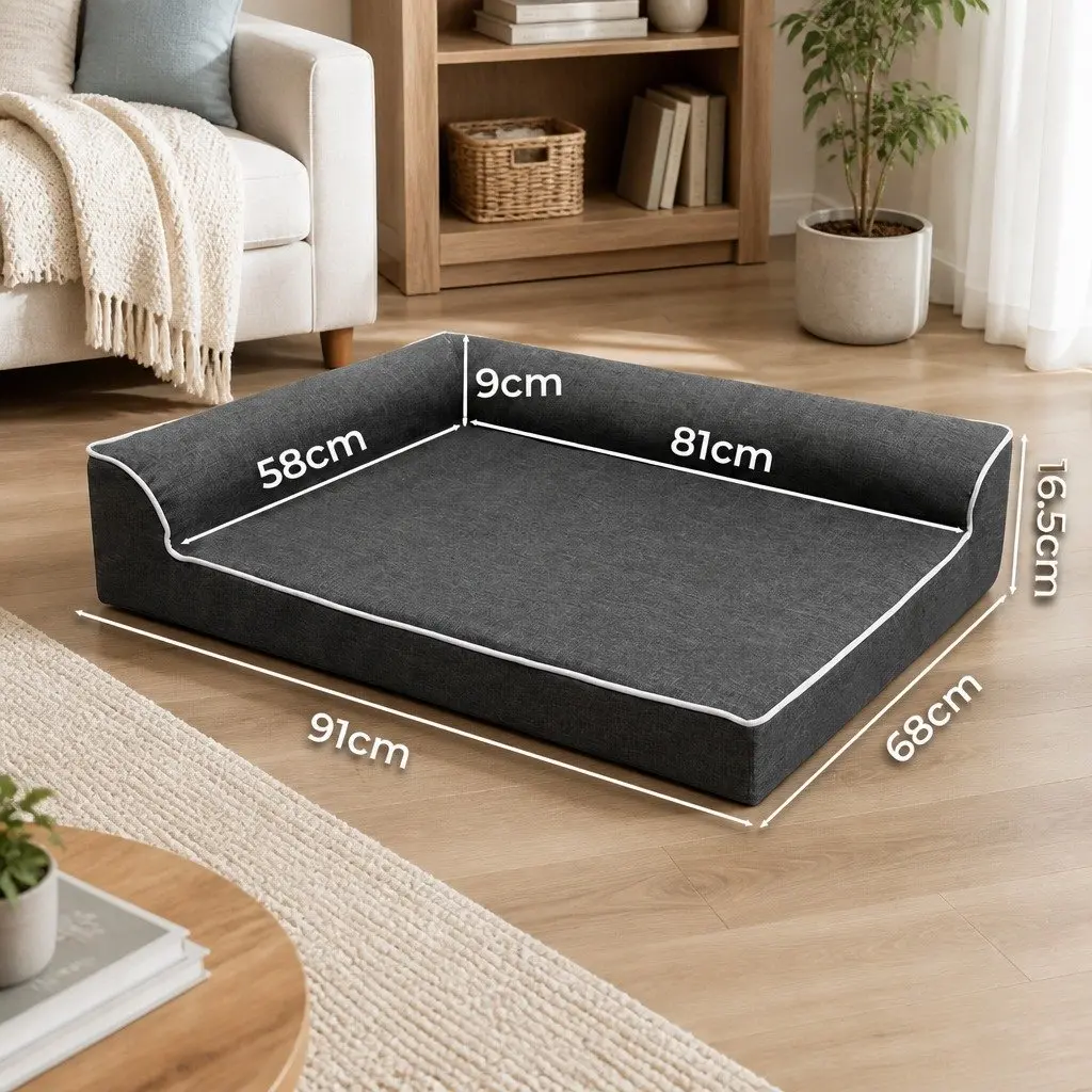 Orthopedic Dog Bed Large Grey Memory Foam Sofa Bolster Lounger Support