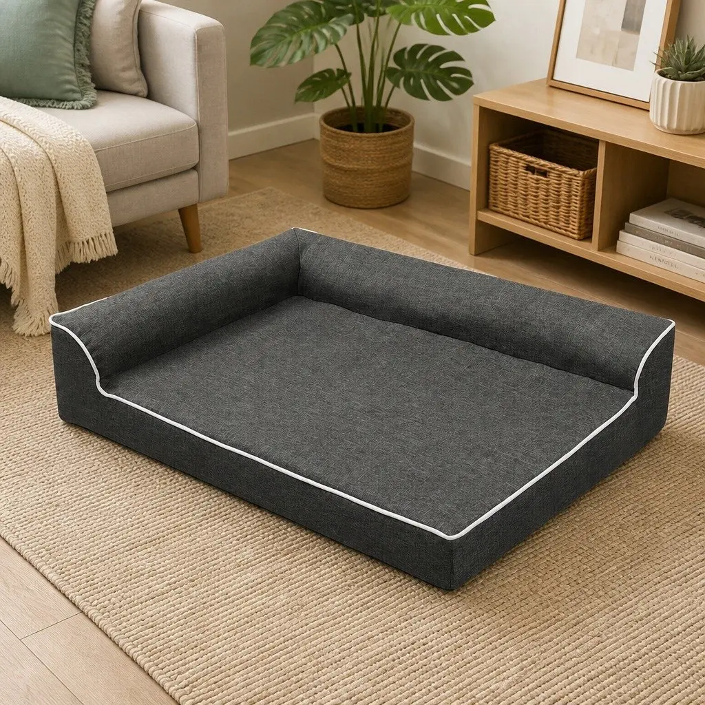 Orthopedic Dog Bed Large Grey Memory Foam Sofa Bolster Lounger Support