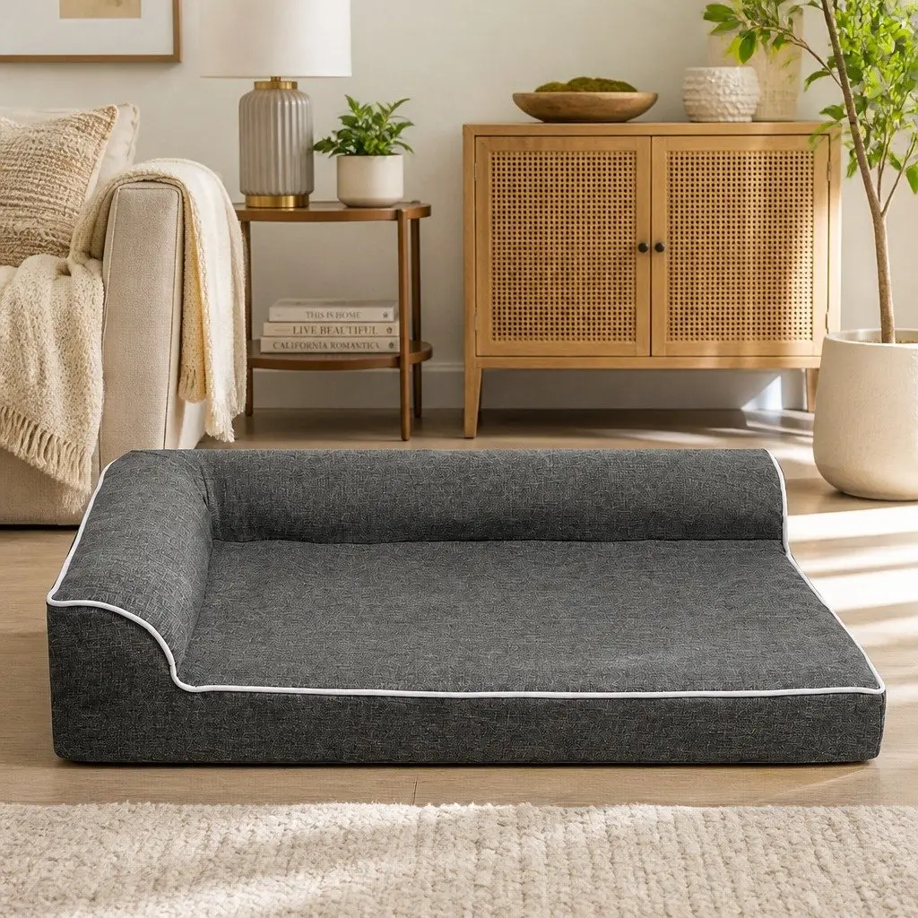Orthopedic Dog Bed M Grey Memory Foam Pet Sofa Removable Washable Cover