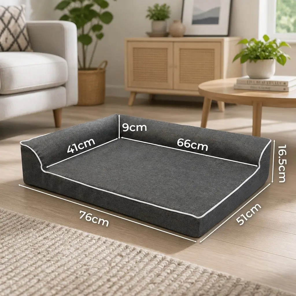 Orthopedic Dog Bed M Grey Memory Foam Pet Sofa Removable Washable Cover