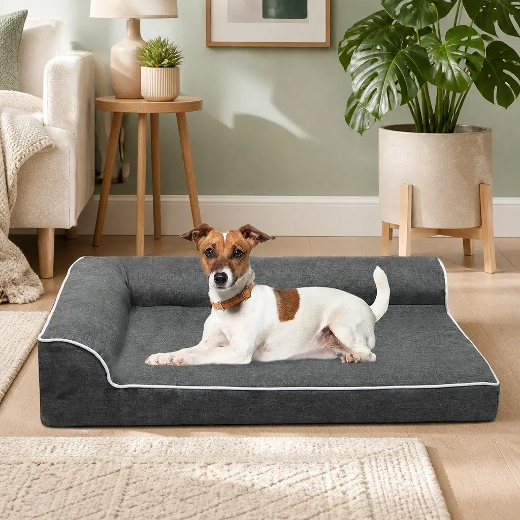 Orthopedic Dog Bed M Grey Memory Foam Pet Sofa Removable Washable Cover