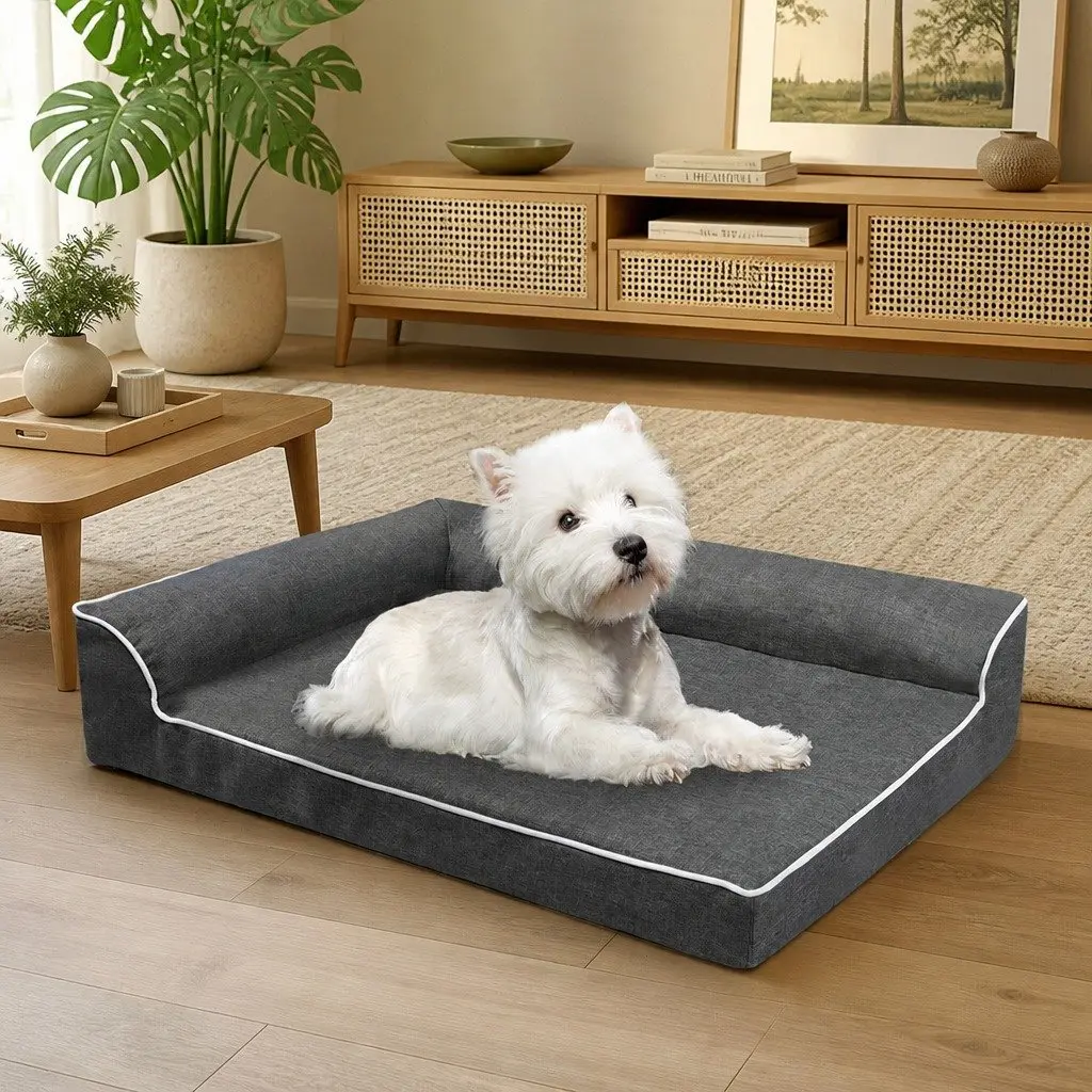Orthopedic Dog Bed M Grey Memory Foam Pet Sofa Removable Washable Cover