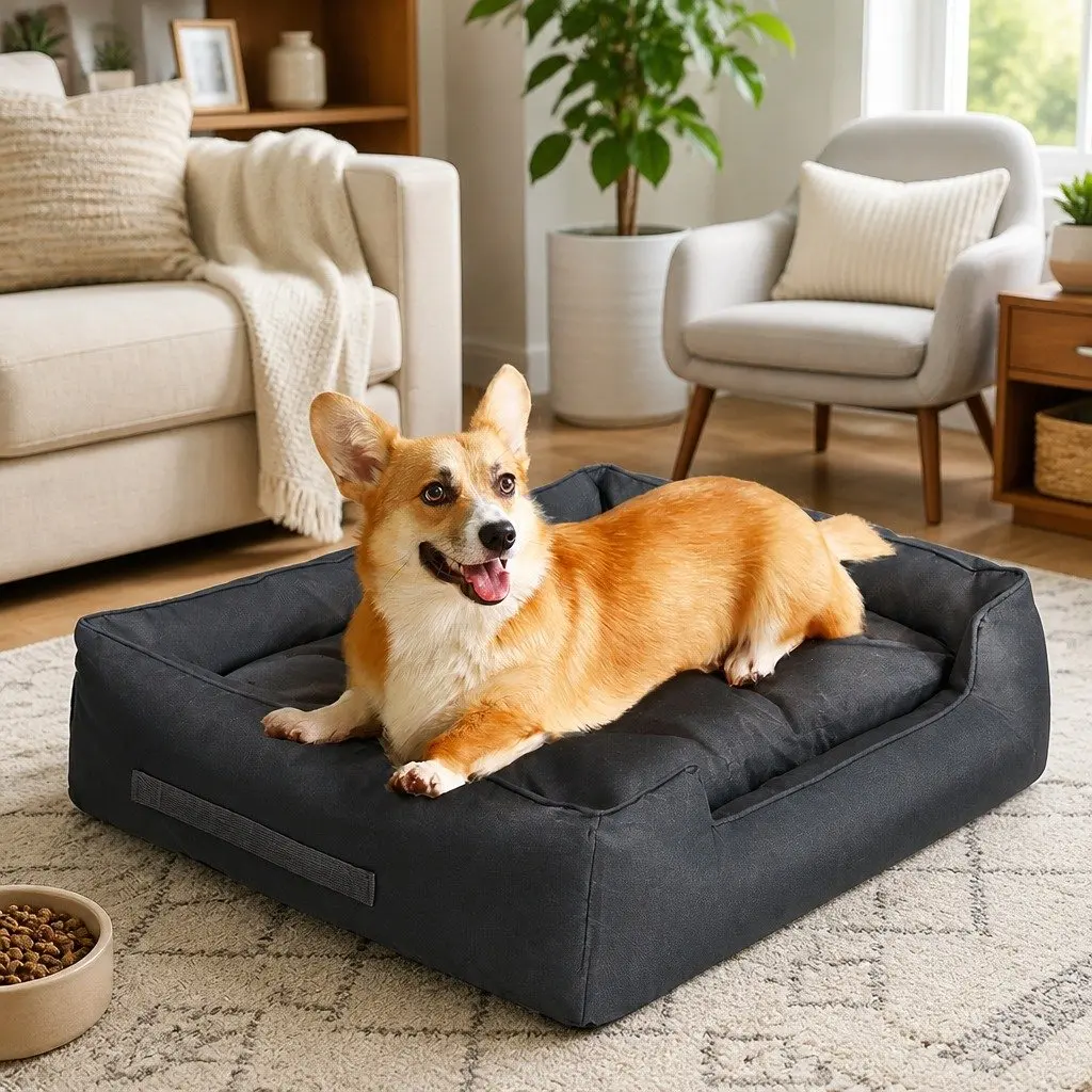 Pet Dog Calming Bed for Home Travel or Outdoor Use 90cm x 75cm x 24cm Waterproof Oxford Cloth with Handles