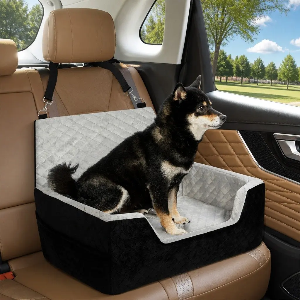 Dog Car Booster Seat with Safety Strap Pet Travel Bed Cushion Portable Protector