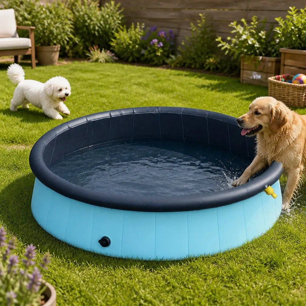 Folding Dog Swimming Pool Portable Pet Bath Fountain Sprinkler Interactive Play
