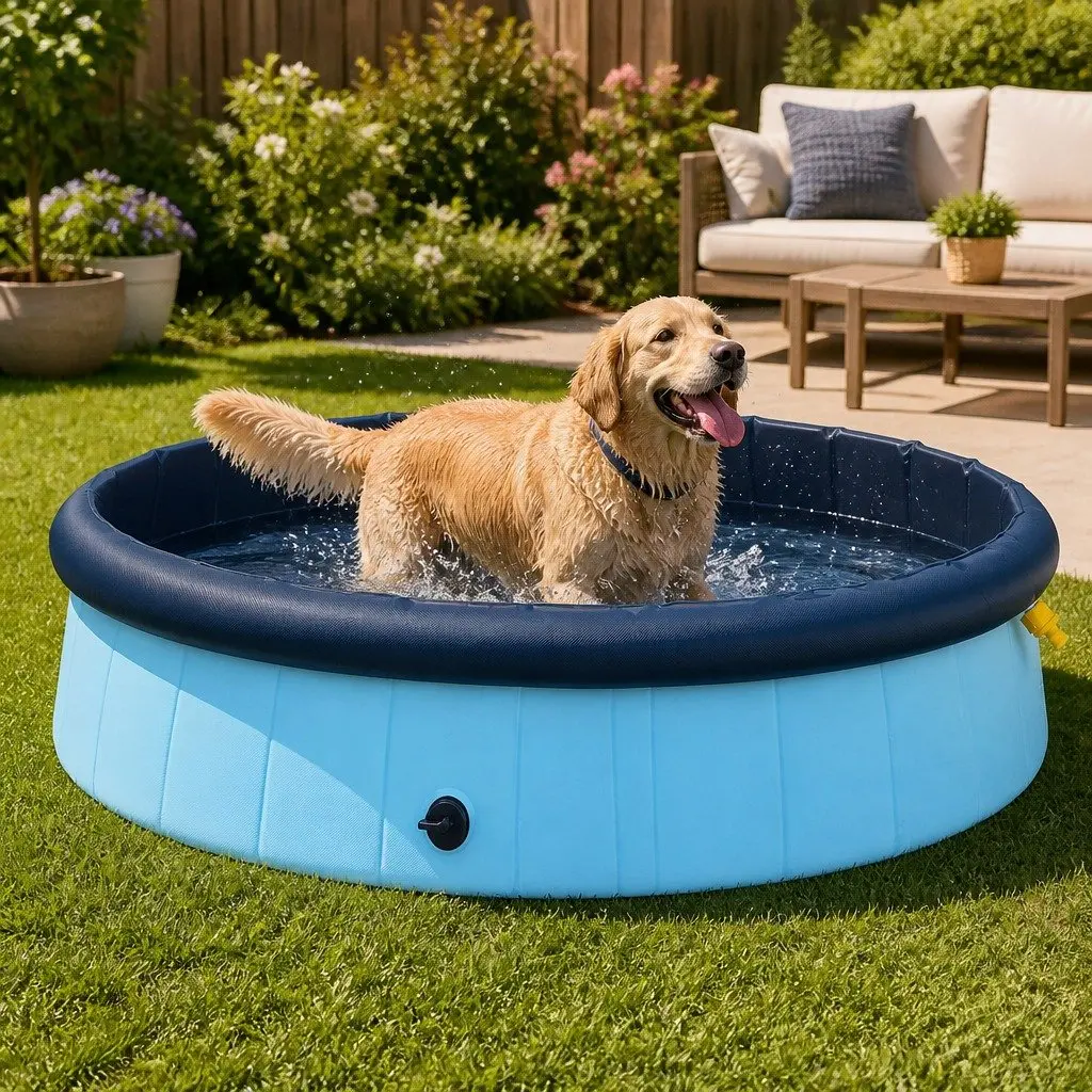 Folding Dog Swimming Pool Portable Pet Bath Fountain Sprinkler Interactive Play