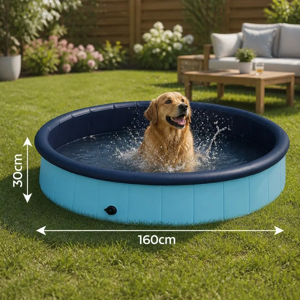 Folding Pet Swimming Pool Portable Dog Bath Tub Sprinkler Fountain Interactive