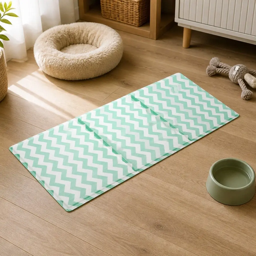 Pet Cooling Mat Large Green Textured for Dogs and Cats